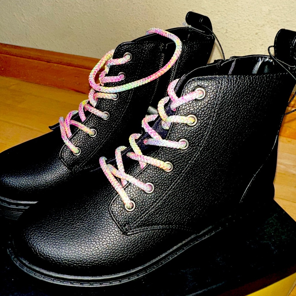 New Target Art Class Black Combat Zoe Boots moto motorcycle zipper shoes girls 3